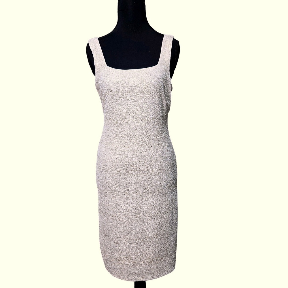 Love Ady Ivory Gold Metallic Textured Sheath Dress W0-4665 Medium Sleeveless